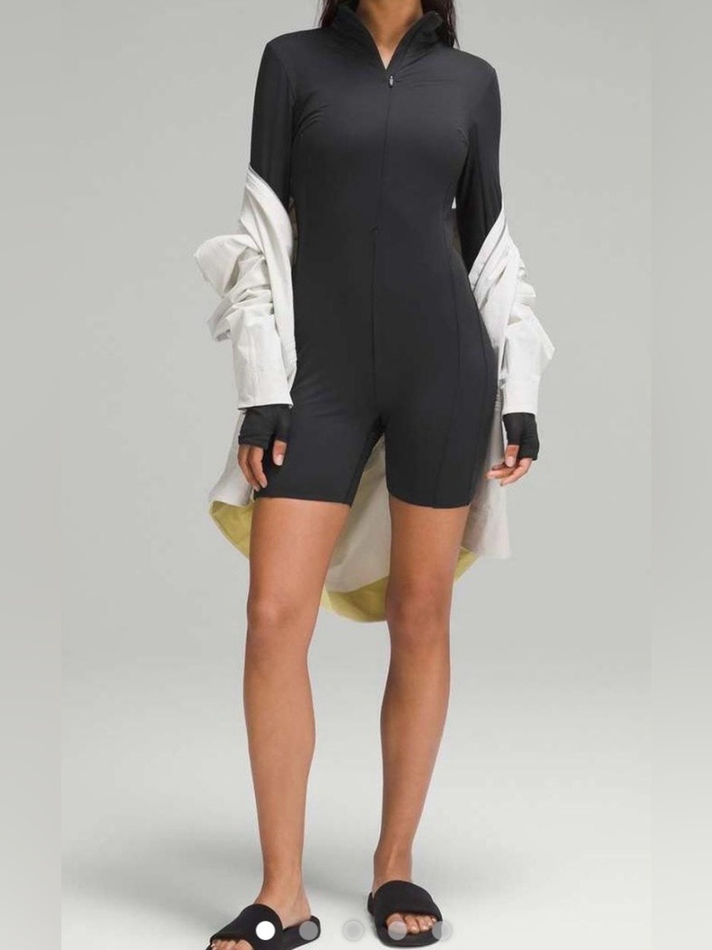 Lululemon Black Tight Fit Front Zip Long Sleeve Romper Bodysuit Onesie
